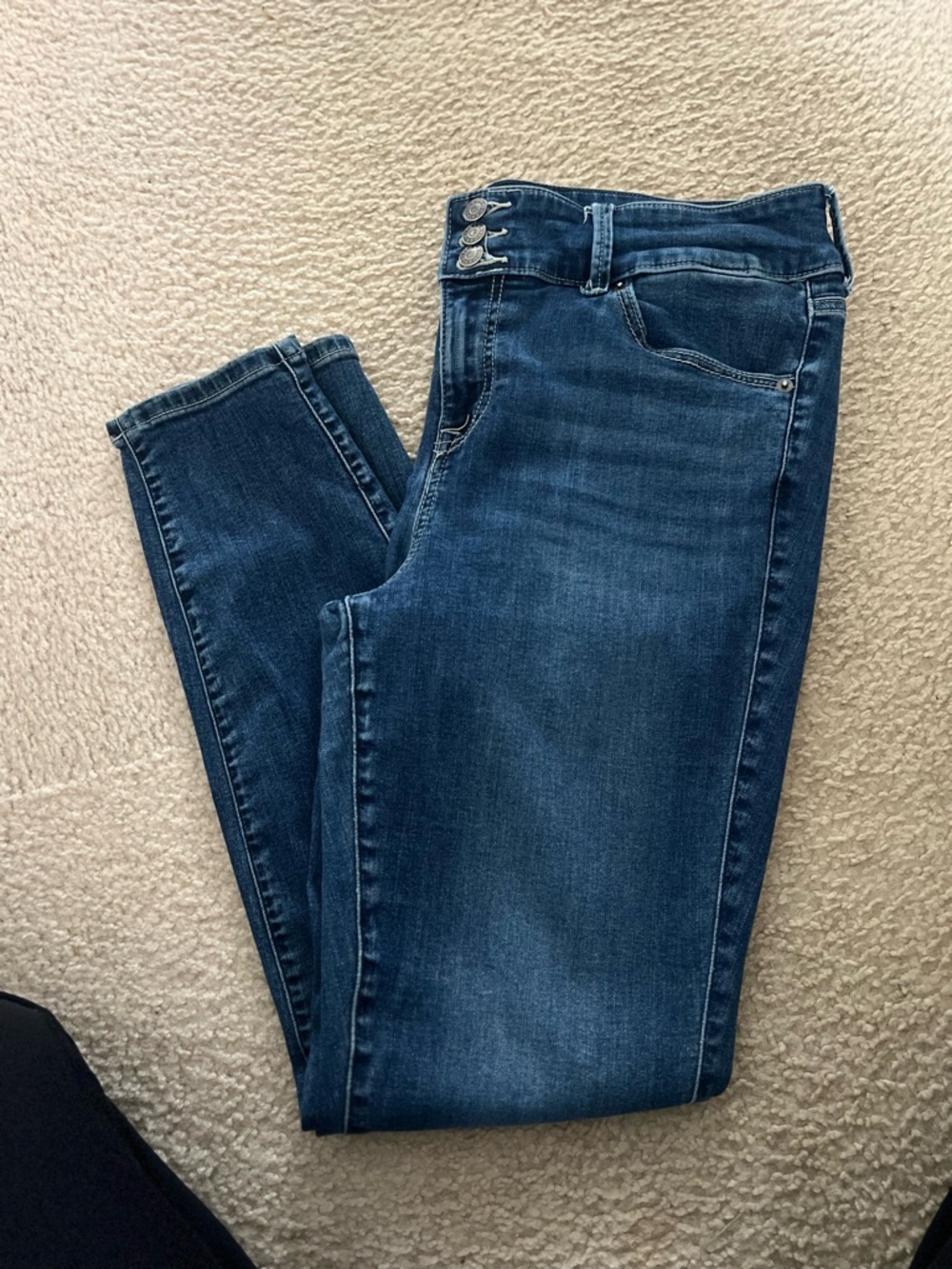 torrid Dark Blue Skinny Jeans with Triple-Button Waist